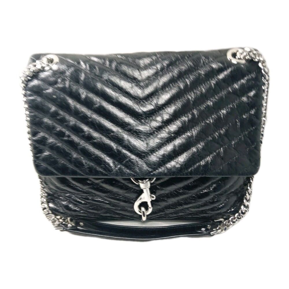 Rebecca Minkoff Edie Flap Shoulder Bag Black Chevron Leather Crossbody Handbag